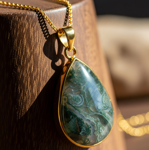 Usage quotidien plaqué or 18 carats chaîne délicate bohème naturel mousse Agate goutte forme pendentif cristal mode pendentifs cadeau - Product Image 5
