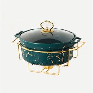 Ensemble de chauffe-plats ronds de créateur unique de couleur noire en métal de qualité supérieure avec support doré et couvercle en verre pour buffet de traiteur - Product Image 5