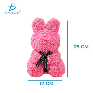 Composizione Floreale Artigianale a Forma di Coniglio con Rose 25x25x17cm, Bouquet per San Valentino in Schiuma PE, Fiori Finti Stampati in 3D, Realizzati a Mano - Product Image 2