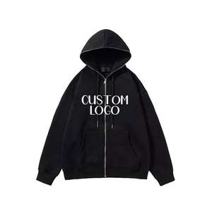 Sweats à capuche logo personnalisé broderie vintage unie sweats à fermeture éclair complète avec strass vierges sweats à capuche pour hommes Service OEM - Product Image 1