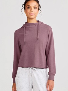 Hot Selling Athleisure <b>Comfy</b> Crop <b>Hoodie</b> With Mock Neck Collar and Hood French Terry <b>Hoodie</b> Raw Hem Sporty <b>Hoodie</b> For Women - Product Image 2