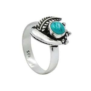 Turquoise Oxidised <b>Silver</b> Women's <b>Ring</b> | Gemstone 925 Sterling <b>Silver</b> Bezel Setting Leaf Design Handmade Boho <b>Statement</b> <b>Ring</b> - Product Image 4
