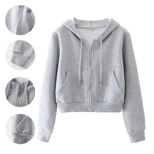 Wholesale Custom Logo Printing <b>Zip</b> up Casual Gym Short <b>Hoodie</b> Women Breathable Anti-pilling <b>Crop</b> Top Hoodies for Woman - Product Image 5
