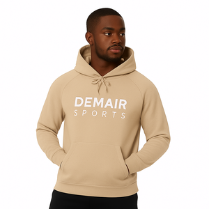Jersey de manga larga para hombre de poliéster Beige de corte regular, sudaderas con capucha de lana gruesa de invierno, bolsillo de canguro, Impresión de logotipo personalizado - Product Image 1