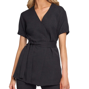 Custom Logo Polyester Katoenen Wrap Stijl Salon <span class=keywords><strong>Spa</strong></span> Uniformen Lange Mouw Schoonheidsspecialiste & Receptioniste Tuniek Voor Meisjes - Product Image 3