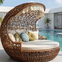 Tumbona de Ratán Hecha a Mano, Estilo Contemporáneo, Portátil, para Playa, Piscina, Jardín, Hotel y Villa