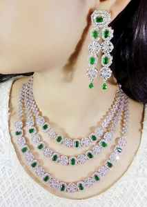 High Quality AD <b>Bridal</b> Jewellery <b>Set</b> Women Wedding Party <b>Necklace</b> Earrings <b>Set</b> Trendy Traditional Ethnic Fashion Accessories - Product Image 2