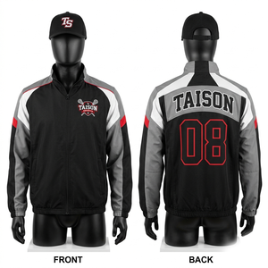 Premium Polyester Interlock 220 GSM Lacrosse <b>Jacket</b> Black <b>Grey</b> Red Panel Design Embroidered Custom Logo - Product Image 1