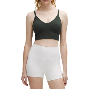 Sujetador deportivo de talla grande para mujer con cuello en V pronunciado, tirantes finos, espalda baja, para yoga y gimnasio, con logo frontal, sin aros, sensación de segunda piel - Product Image 1