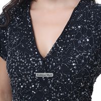 Robe de soirée noire élégante perlée à la main pour femmes Robe longue à col en V avec broderie complexe de paillettes