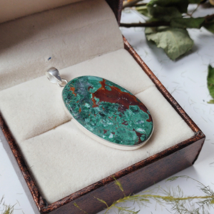 Colgante Ovalado de Crisocola Natural - Plata de Ley 925, Joyería de Piedras Preciosas Hecha a Mano, Venta al Por Mayor - Product Image 5