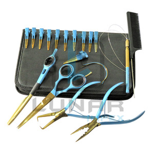 Kit de herramientas y accesorios para el cuidado del salón para extensiones de cabello en plasma dorado y color de revestimiento azul y etiquetado de marca personalizado - Product Image 1