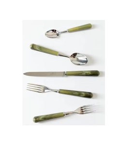 ชุดอุปกรณ์สำหรับสลัดแบบแบนมีดหั่นชีสด้ามจับเคลือบทองมีดหั่นสลัดทำจากสเตนเลสสีเขียว - Product Image 1