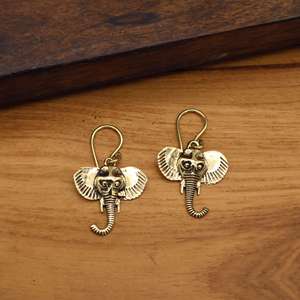 <b>Elephant</b> Head Earrings Brass Tribal Bohemian Jewelry Handmade Animal Dangle Ethnic <b>Gift</b> Festival Jewelry - Product Image 1