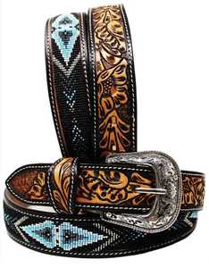 Fancy Beaded Full Grain Heavy Duty Leather <b>Belt</b> Premium Cow Hide Custom Beaded Designs Luxury <b>Belts</b> Ready to Ship Unisex - Product Image 2