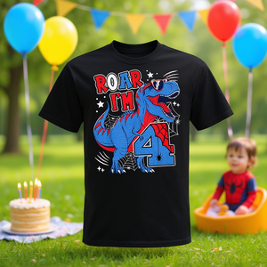 Maglietta a Tema Ragno per il 4° Compleanno dei Bambini di 4 Anni, T-Shirt Promozionale per Feste di Compleanno - Product Image 3