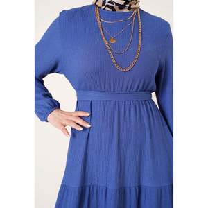 Layered Crepe <b>Belted</b> <b>Dress</b> Indigo - Product Image 3