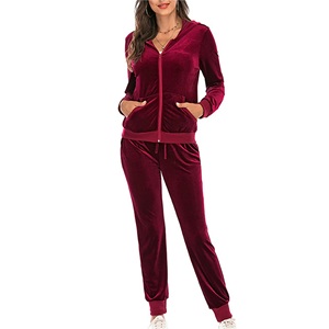Conjunto Deportivo de Mujer, Sudadera Corta con Capucha de Color Sólido, Pantalones Largos Holgados, Estilo Casual de Otoño, 100% Poliéster Velour - Product Image 5