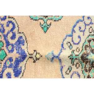 Tapis turc 3,7 x 4,6 pieds, tapis persan vintage en laine bleue - Product Image 5