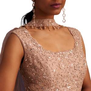 Conjunto Kurta de seda beige con Georgette Palazzo, venta al por mayor, Ropa Étnica OEM para mujer, proveedor de fábrica, traje de boda festivo personalizado - Product Image 2