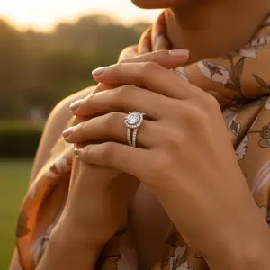 Anillo de Compromiso de Plata 925 para Mujer con Halo de Diamantes, Elegante Colección de Anillos de Diamantes - Product Image 3