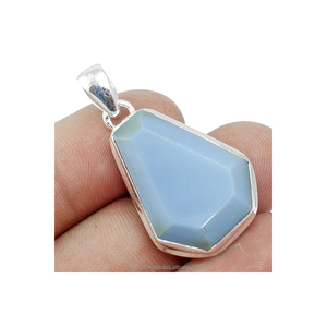Pendentif en forme de cercueil en véritable chalcédoine aqua, serti en bélière, vente en gros directe d'usine, bijoux en argent sterling 925 - Product Image 1