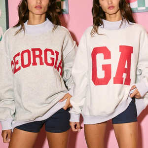 Sweat-shirt à col montant réversible surdimensionné pour femmes avec logo personnalisé, imprimé en coton - Product Image 1