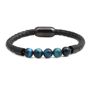 Fashion Stainless Steel Jewelry Black <b>Leather</b> Beaded <b>Bracelet</b> Natural Stone Tiger Eye <b>Bracelets</b> for <b>Men</b> - Product Image 4