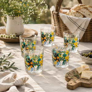 Durable Glass Drinkware Set of 6-pcs Glasses 25 cl (8.5 fl oz) Multicolor Bohemian Country Floral Design Transparent by Excelsa - Product Image 4