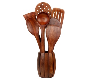 Juego de cucharas de madera Mango WOODEN SALAD SERVER SET DE 2 HECHO A MANO UNICO KETCHENWAR - Product Image 1