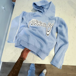 Pullover Heavyweight Hoodies Flared Joggers Chándal Unisex Pantalones de chándal Conjuntos Chándal Hombres Trajes Conjunto Tira lateral Cremallera - Product Image 4