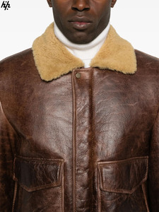 Veste en cuir de vache véritable OEM avec col montant Isolation chaude Intérieur Robuste Vêtements de travail Esthétique pour l'hiver - Product Image 5