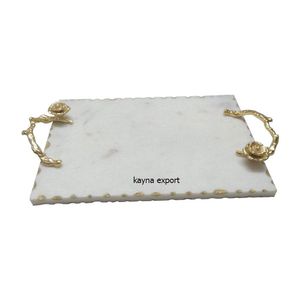 Plateau ovale décoratif artisanal moderne Kayna Export avec poignée en métal argenté et plateau amovible en marbre noir pour Noël - Product Image 4
