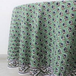 Recién llegado, mantel redondo azul Pavo Real verde albahaca, bloque de mano Floral indio impreso, manteles de tela de algodón 100% para eventos - Product Image 2