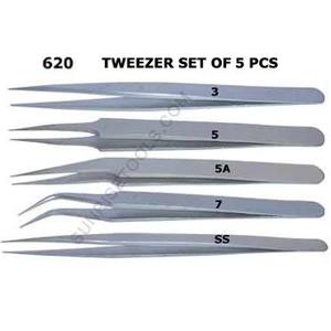 Pince à épiler antimagnétique (lot de 5 pièces) en acier inoxydable emballée dans une pochette outils de fabrication de bijoux - Product Image 1