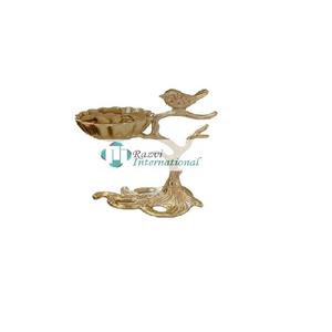 Bol de centre de table en or sur une base de branche avec dessus de table pour oiseaux Bol de service pour aliments et fruits Mini petit métal Design Luxury StyleBowl - Product Image 1