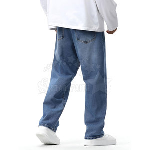 Men's Casual Breathable Cotton/Polyester Mid Waist Baggy <b>Jeans</b> with Custom Logo Color & Design Options Summer - Product Image 4