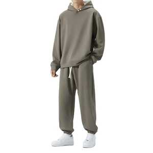 2025 personnalisé poids lourd 430 grammes coton français éponge à capuche pantalons de survêtement ensemble pour hommes surdimensionné blanc survêtement solide à capuche - Product Image 2