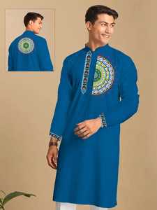 El último conjunto de Kurta de rayón pesado para hombres, estilo tradicional, ropa de boda y festival indio con seda estampada para fiestas - Product Image 5