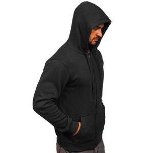เสื้อฮู้ดซิปผู้ชายสีดำผ้าฟลีซแบบเรียบ - Product Image 5