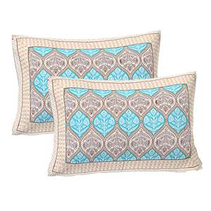 Turquoise Blue 240TC Cotton <b>Floral</b> Print <b>Bed</b> <b>Sheet</b> Set with 2 Pillow Covers (SHKV1050) - Product Image 3