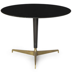 Table basse classique ronde en faux marbre bleu avec bordure en laiton, piédestal en fer noir, mobilier de salle à manger intérieur/extérieur de qualité - Product Image 3