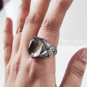 Bague en argent sterling 925 pour homme, avec pierre précieuse naturelle quartz fumé, pierre de naissance de avril, toutes tailles, cadeau d'anniversaire, vente en gros - Product Image 1