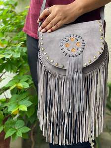 <b>Leather</b> Sling Bag Suede <b>Leather</b> Fringe Handbag Stylish Bags Unique Satchel Bag - Product Image 2