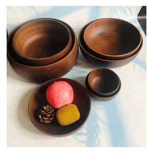 Wooden <b>Bowl</b> Hand carved wooden <b>bowl</b> for rice dishes <b>snack</b> serving and home use Vietnam made - Product Image 1