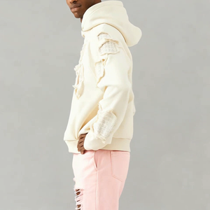 Sweat à capuche surdimensionné personnalisé de haute qualité, effet usé, 100% coton, tissu éponge français, hiver, manches épaisses, strass - Product Image 3