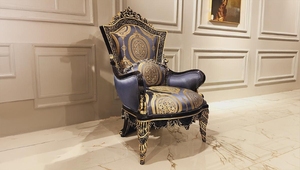 Juego de Sofás Chesterfield de 7 Plazas en Madera de Teca Sólida, Ecológica, Duradera y de Lujo, Color Azul Dorado Tallado, con Mesa de Centro para Sala de Estar o Villa - Product Image 5