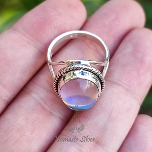 925 Sterling Silver Aurora <b>Quartz</b> <b>Ring</b> Handmade Cut Crystal <b>Ring</b> with Oval Shape Inspired Mercury Aurora Borealis Promise <b>Ring</b> - Product Image 6