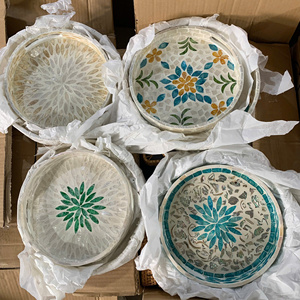 Plateau en nacre incrusté de rotin, plateau en rotin incrusté de nacre, plateau en rotin incrusté de nacre - Product Image 1