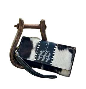 OEM Eco-Friendly Genuine Leather Bohemian Hair-on Clutch Zipper Light Weight Durable Daily <b>Travel</b> <b>Wallet</b> Unisex Made Autumn - Product Image 1